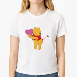 Cupid Pooh Valentine's Unisex T-Shirt, worn by a female model