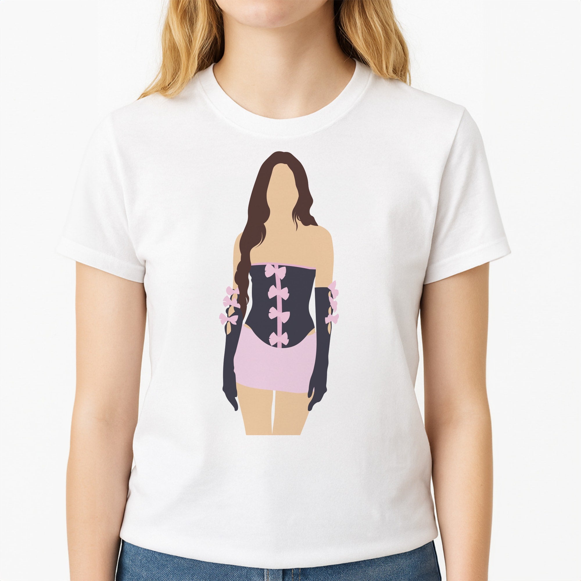 Pink Hearts - Olivia Unisex T-Shirt, worn by a female model