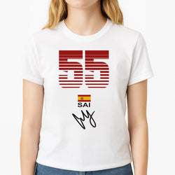 Sainz - F1 Unisex T-Shirt, worn by a female model