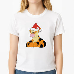 Tiger Pattern Christmas Unisex T-Shirt, worn by a female model