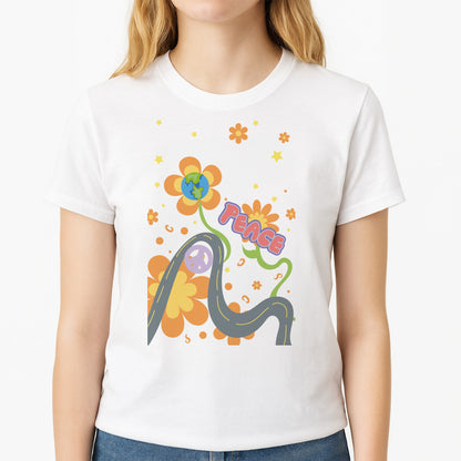 Peace - Cars Unisex T-Shirt, worn by a female model