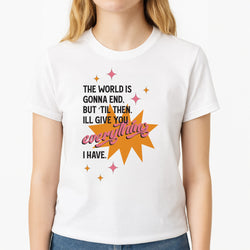 The World Is Gonna End - Fender Unisex T-Shirt, worn by a female model