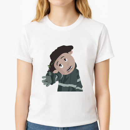 Wybie Lovat Unisex T-Shirt, worn by a female model