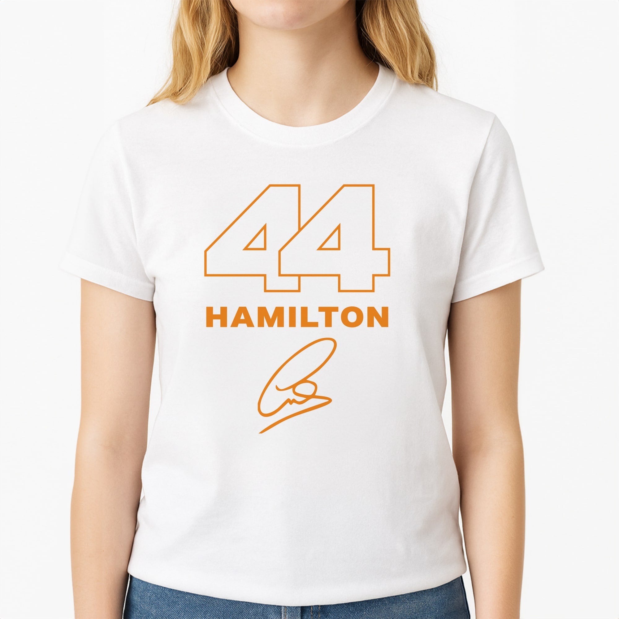 Stripes 44 Hamilton Unisex T-Shirt, worn by a female model