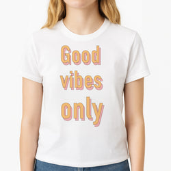 Good Vibes Only Unisex T-Shirt, worn by a female model