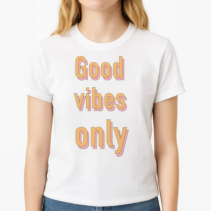 Good Vibes Only Unisex T-Shirt, worn by a female model