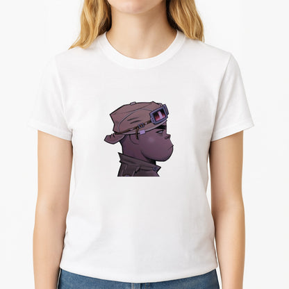 Purple 2d Unisex T-Shirt, worn by a female model
