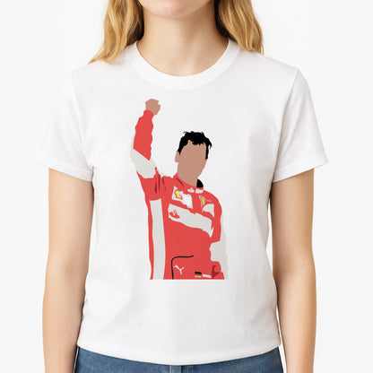 Sebastian Vettel - F1 Unisex T-Shirt, worn by a female model