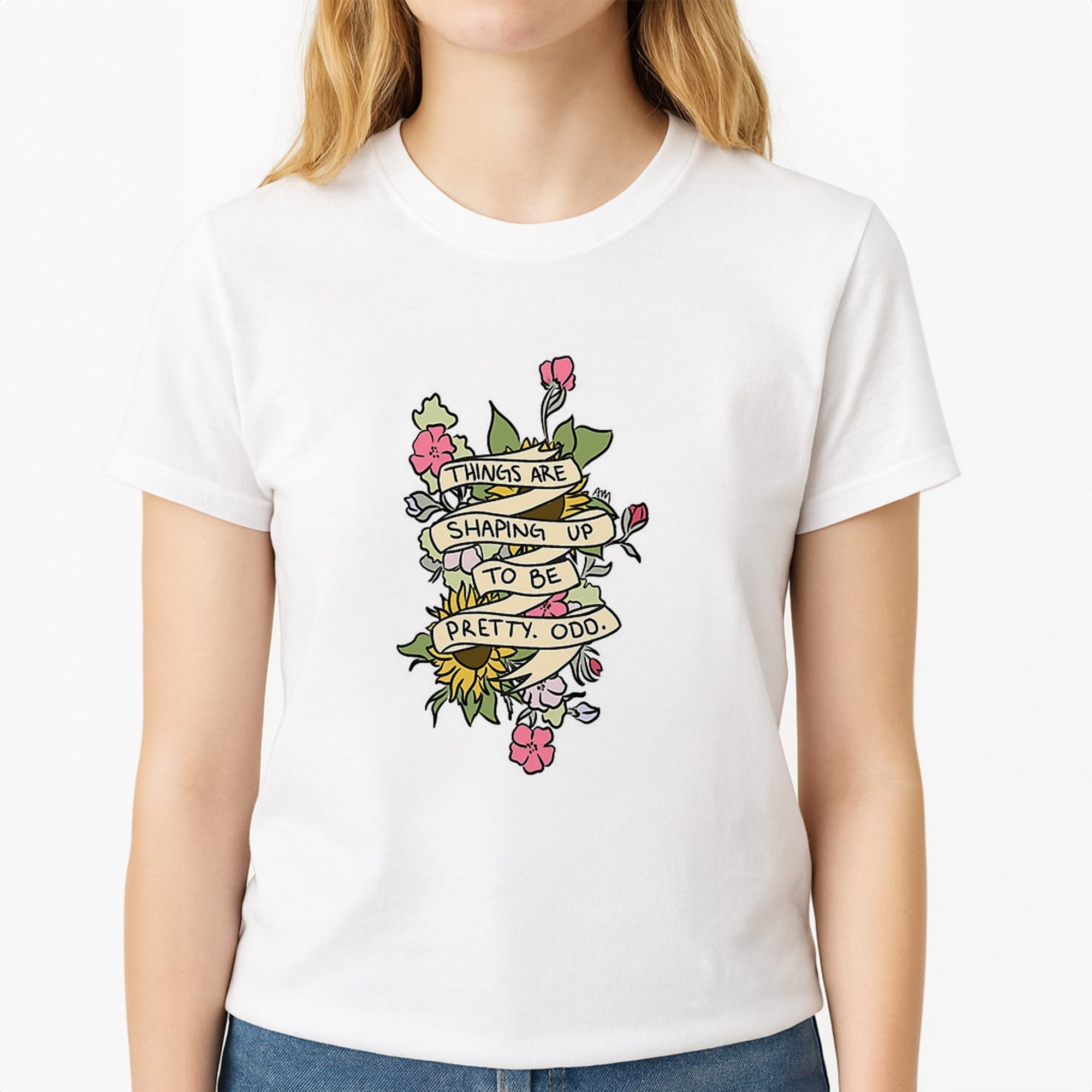 Things are Shaping up to be Pretty Odd Unisex T-Shirt, worn by a female model