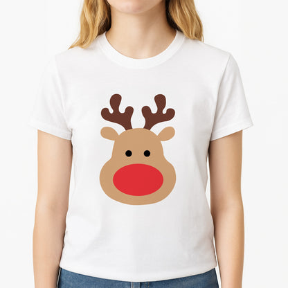 Rudolph Face - Christmas Unisex T-Shirt, worn by a female model