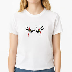Clown Eyes Unisex T-Shirt, worn by a female model