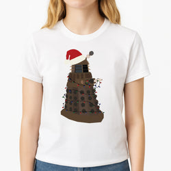 Christmas Dalek - Doctor Who Unisex T-Shirt, worn by a female model