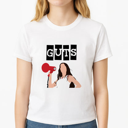 Olivia Red Megaphone Unisex T-Shirt, worn by a female model