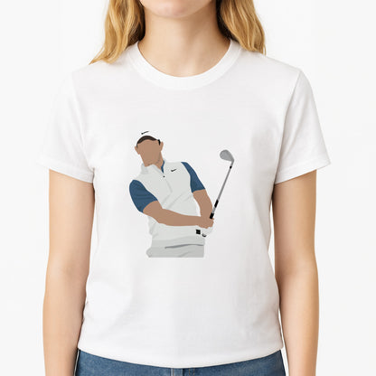 Mcllroy - Golf Unisex T-Shirt, worn by a female model
