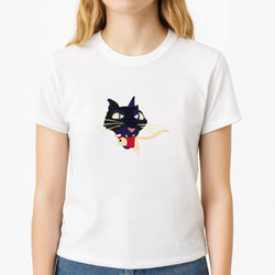 Mouse Eating Unisex T-Shirt, worn by a female model