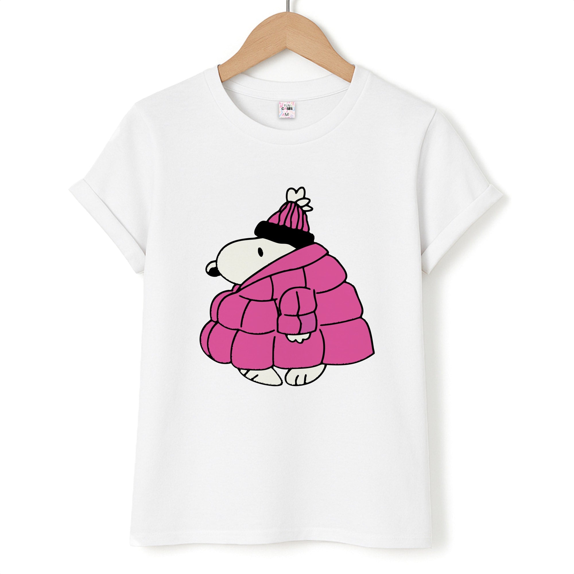 Cartoon Beagle Puffer Jacket Pink T-Shirt