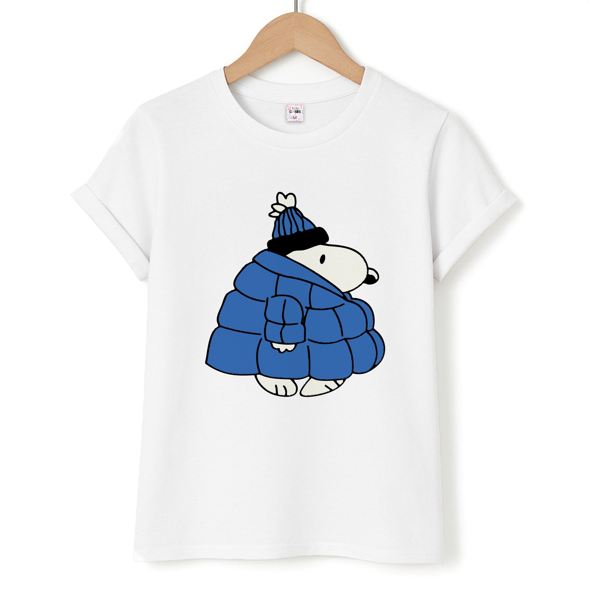 Cartoon Beagle Puffer Jacket Blue T-Shirt