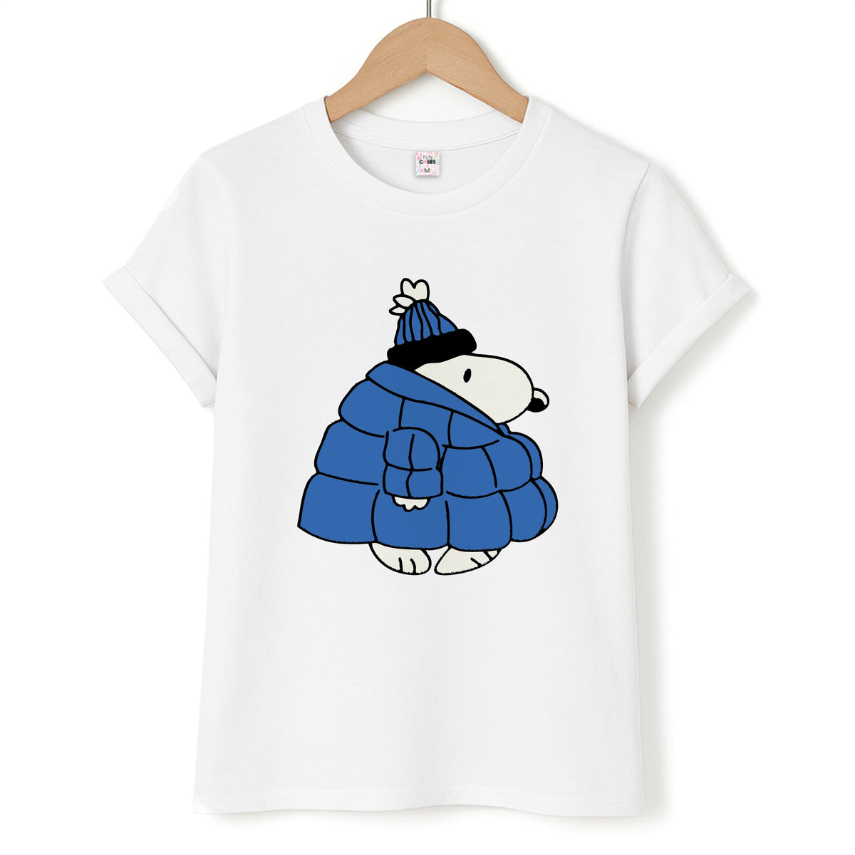 Cartoon Beagle Puffer Jacket Blue T-Shirt