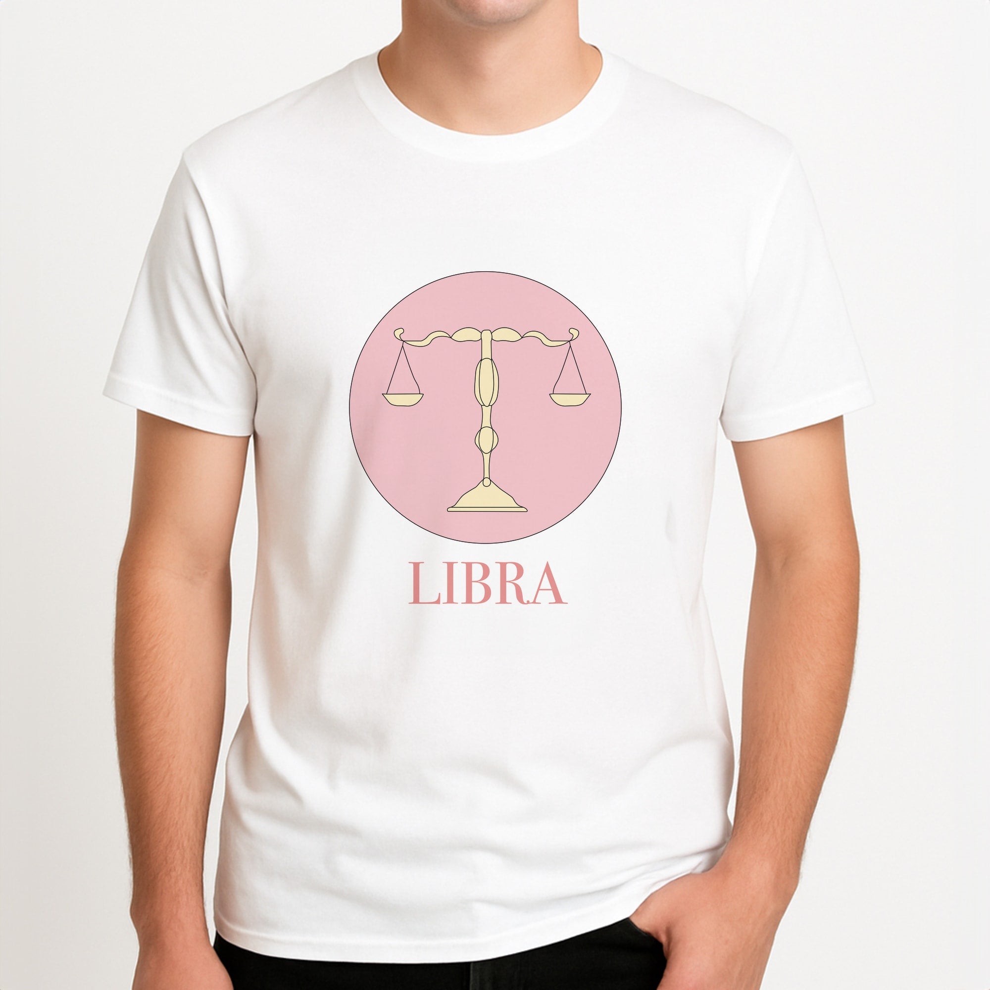 Libra - Tarot Cards Unisex T-Shirt, worn by a male model.