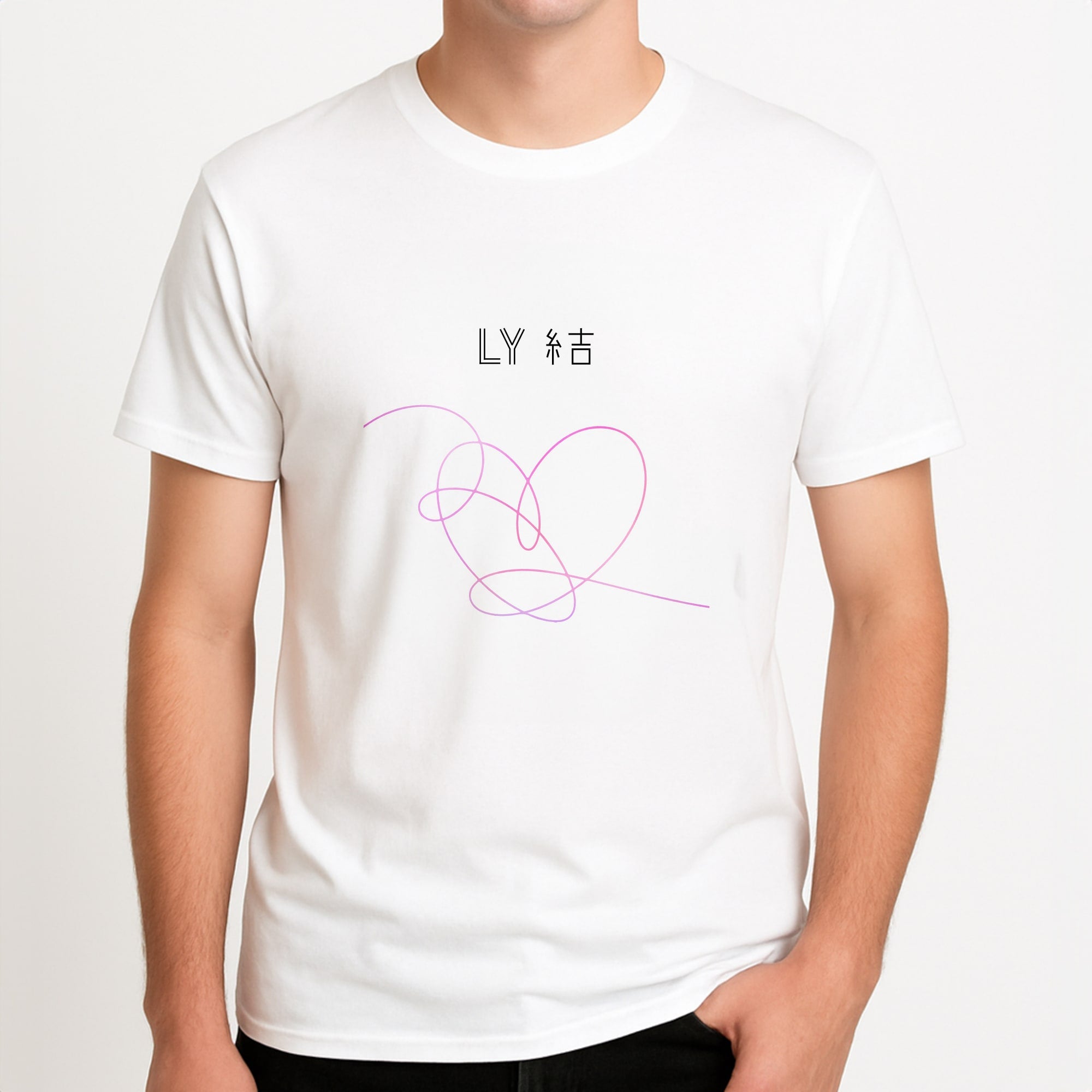LY Heart - K Pop Unisex T-Shirt, worn by a male model.