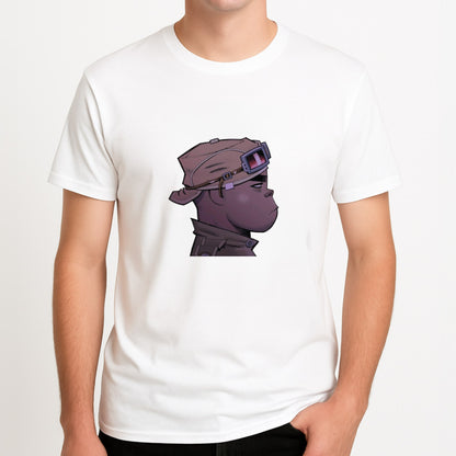 Purple 2d Unisex T-Shirt, worn by a male model.