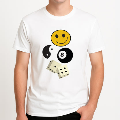 8 Ball Pattern - Skate Aesthetic  Unisex T-Shirt, worn by a male model.