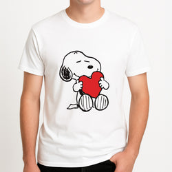 Snoopy - Valentine's Day Unisex T-Shirt, worn by a male model.