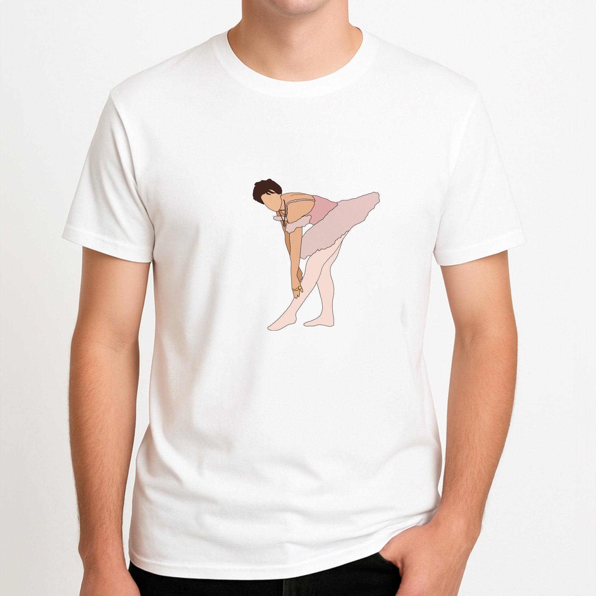 Ballerina - Harry Unisex T-Shirt, worn by a male model.