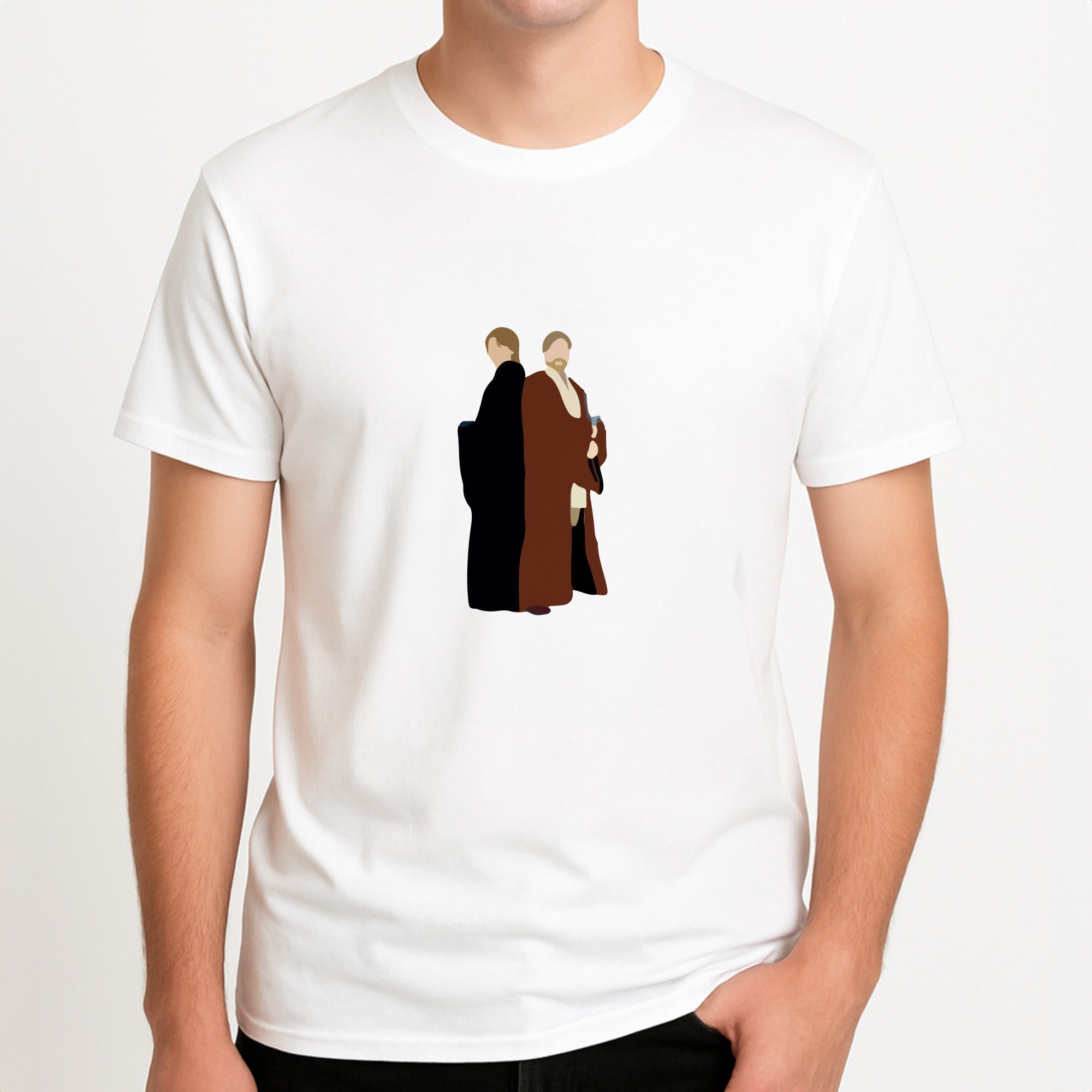Skywalker and Kenobi Unisex T-Shirt, worn by a male model.