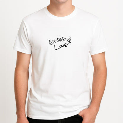 All The Love - Harry Unisex T-Shirt, worn by a male model.
