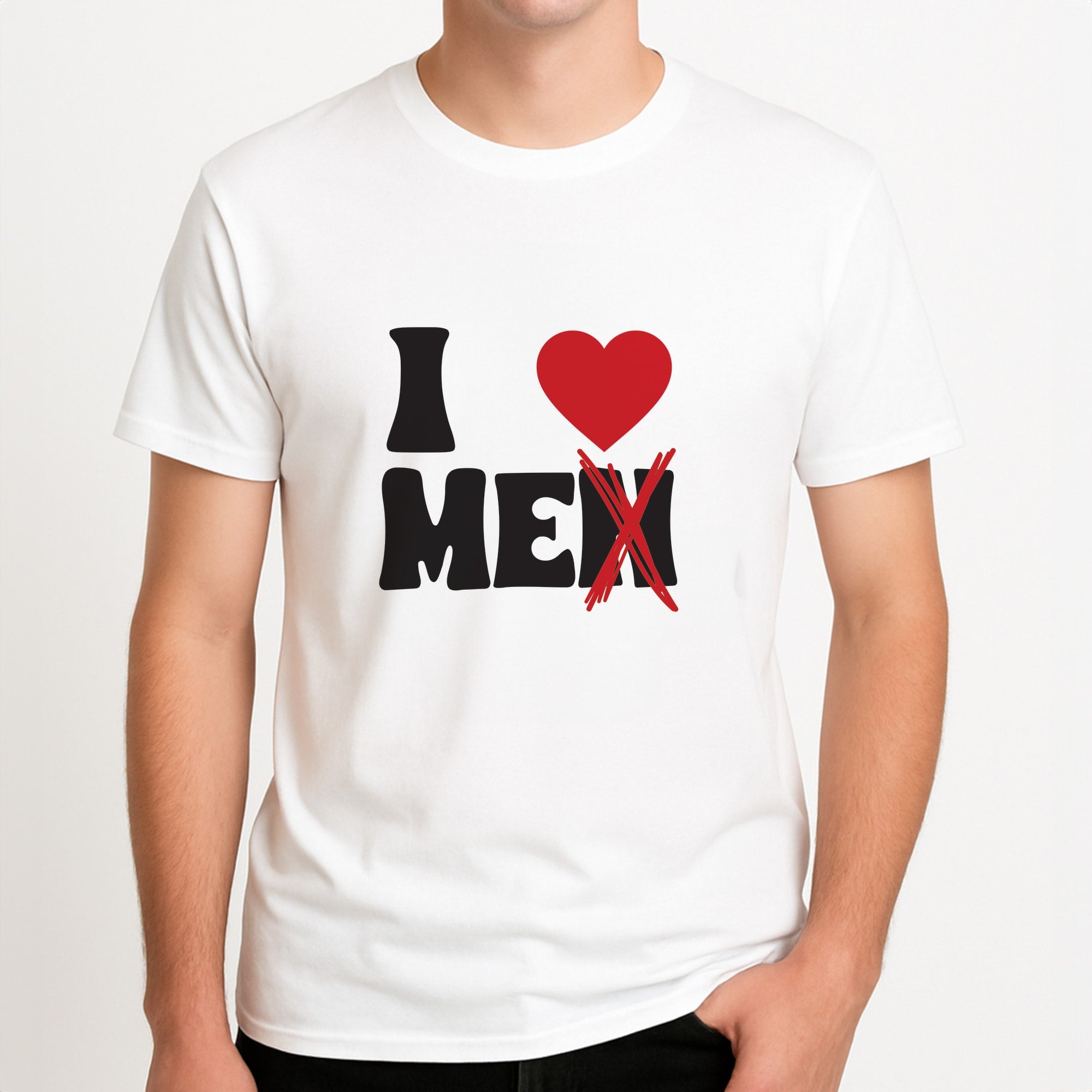 I Love Me - Funny Quotes Unisex T-Shirt, worn by a male model.