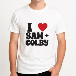 I Love S & C Unisex T-Shirt, worn by a male model.