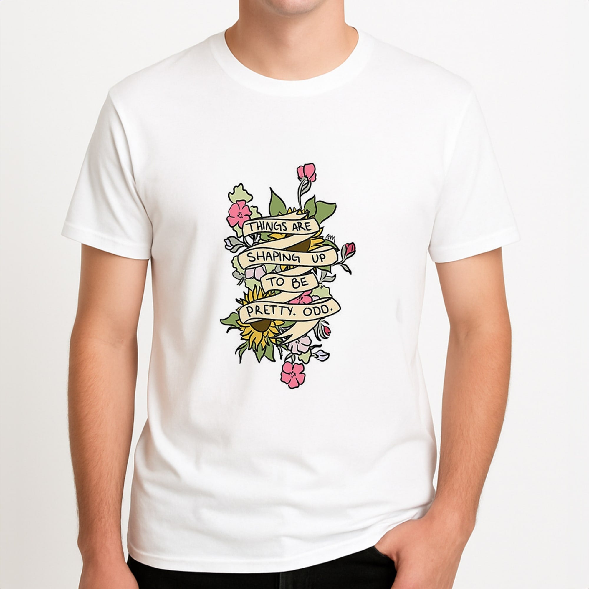 Things are Shaping up to be Pretty Odd Unisex T-Shirt, worn by a male model.