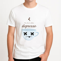 Depresso - Funny Quotes Unisex T-Shirt, worn by a male model.