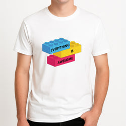 Everything Is Awesome Bricks Unisex T-Shirt, worn by a male model.