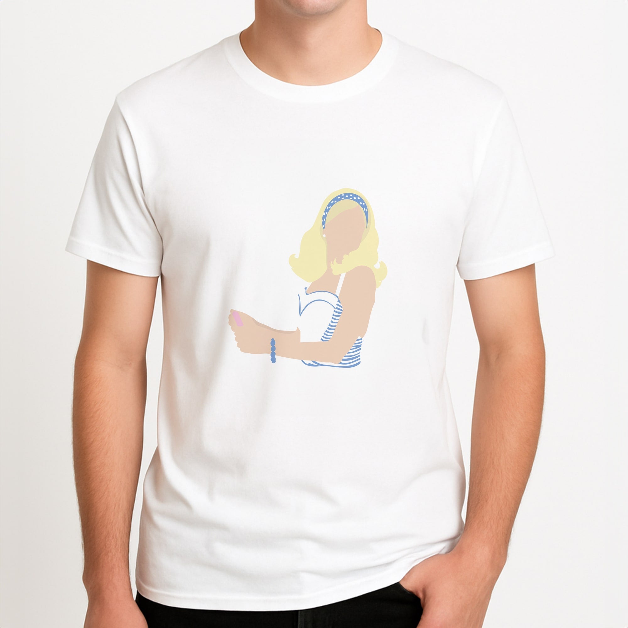 Driving - Margot Unisex T-Shirt, worn by a male model.