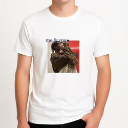 Me And You - Personalised Couples Unisex T-Shirt, worn by a male model.