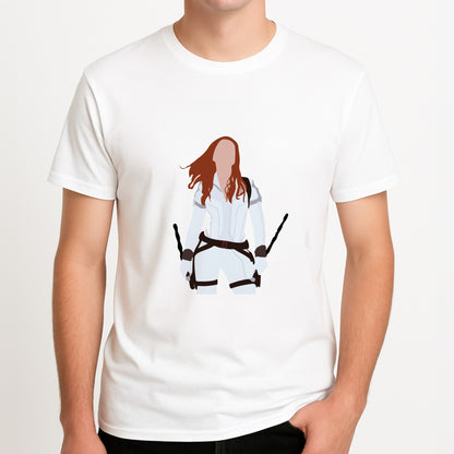 Black Widow Unisex T-Shirt, worn by a male model.