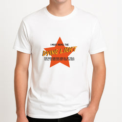 I Must Repel The Dying Light - Fender Unisex T-Shirt, worn by a male model.