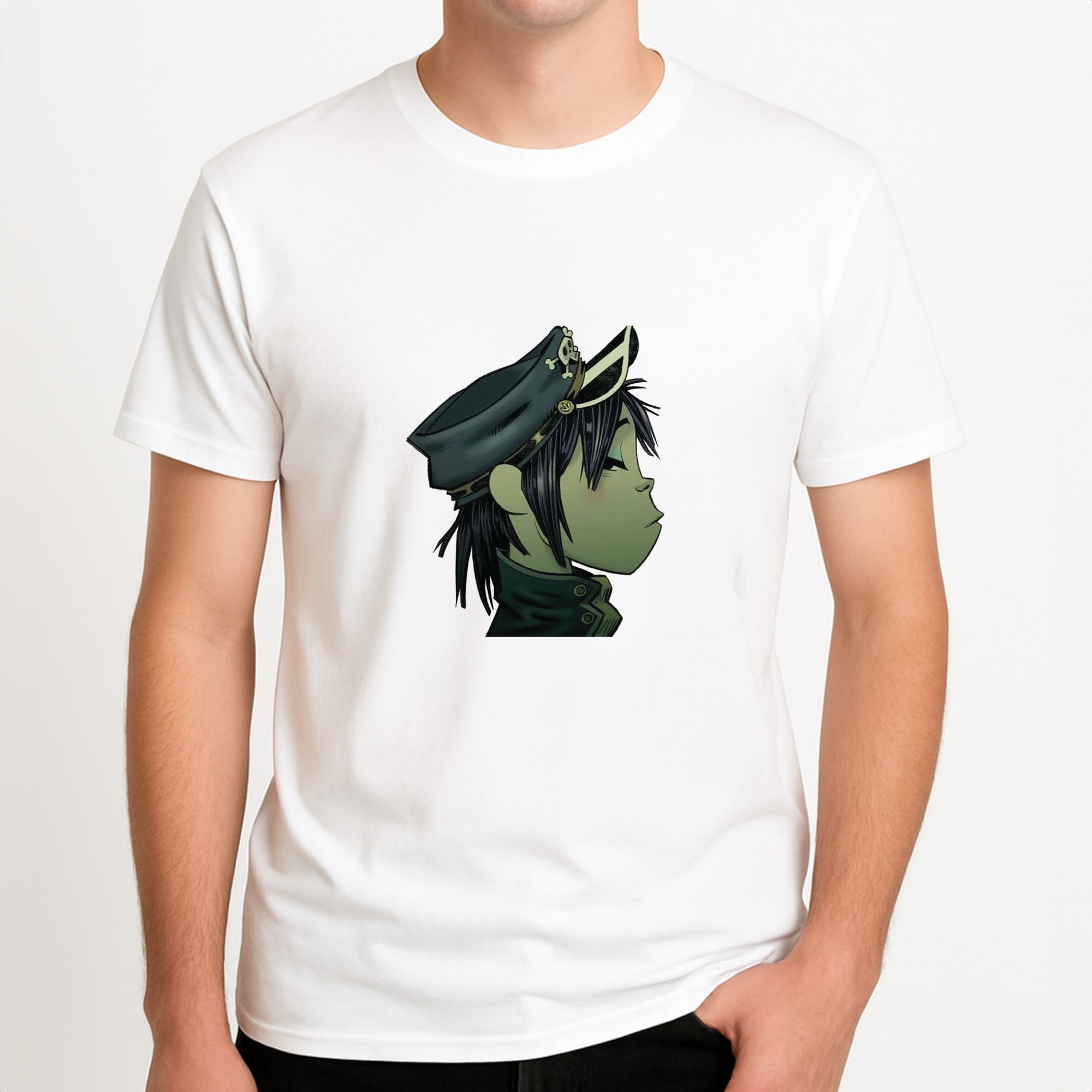 Green 2d Unisex T-Shirt, worn by a male model.