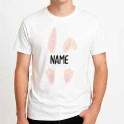 White Bunny Personalised Unisex T-Shirt, worn by a male model.