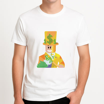 Character Money Unisex T-Shirt, worn by a male model.