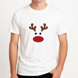 Rudolph Red Nose - Christmas Unisex T-Shirt, worn by a male model.