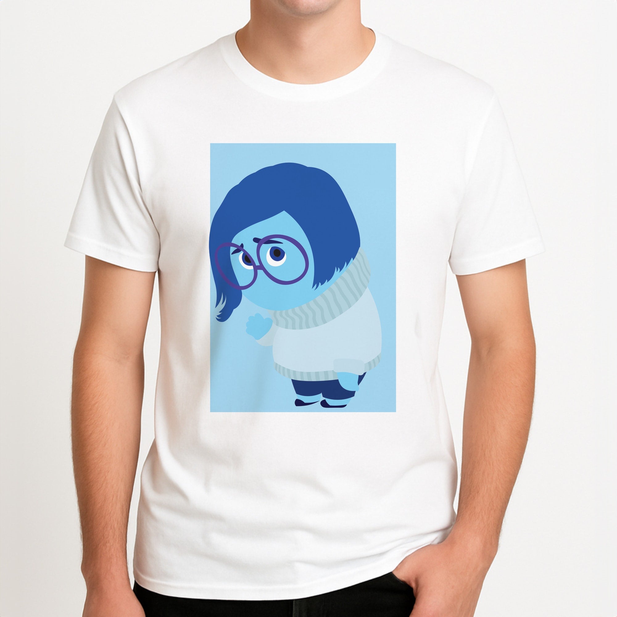 Sadness - Inside Out Unisex T-Shirt, worn by a male model.