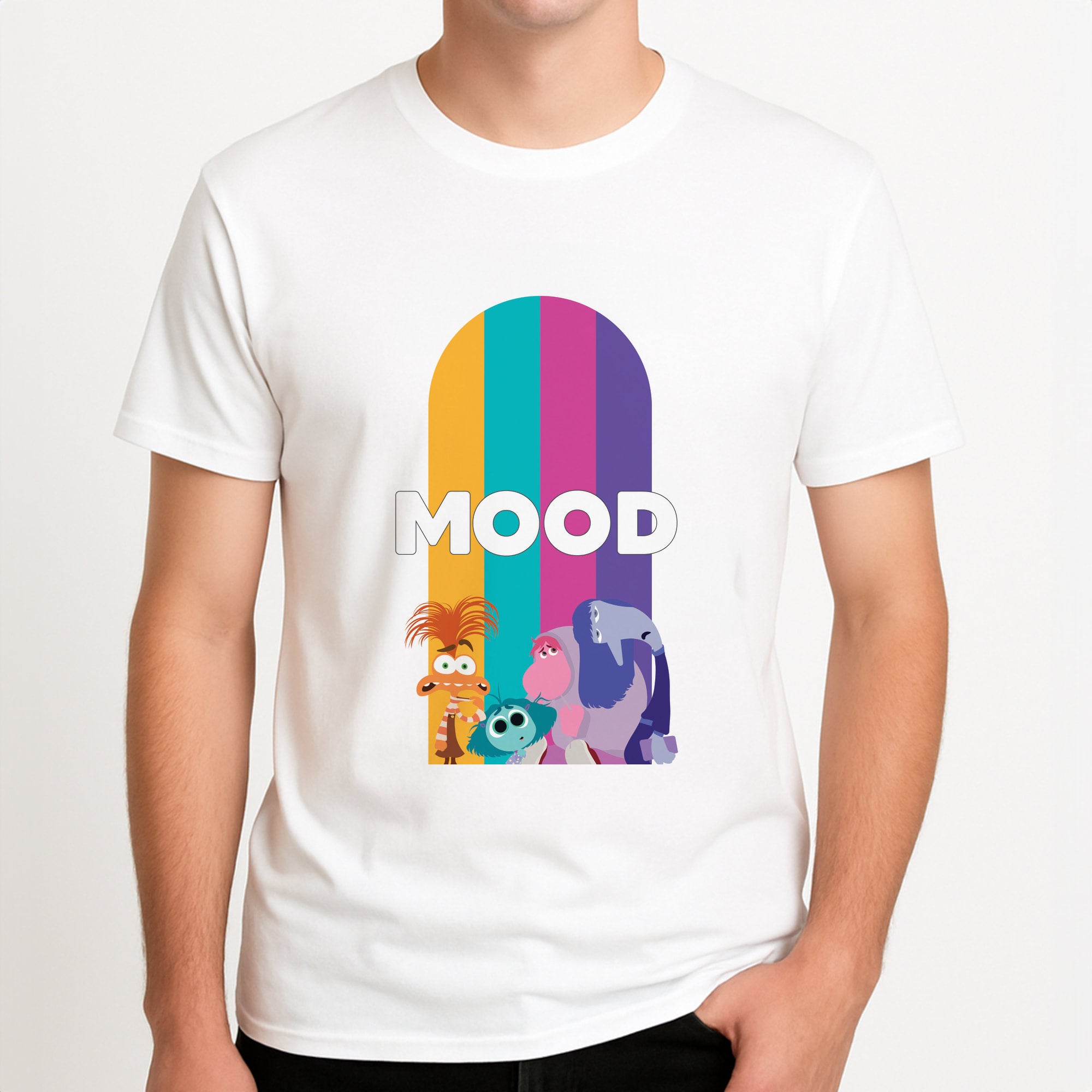 Mood - Inside Out Unisex T-Shirt, worn by a male model.
