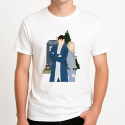 Rose And The Doctor Unisex T-Shirt, worn by a male model.