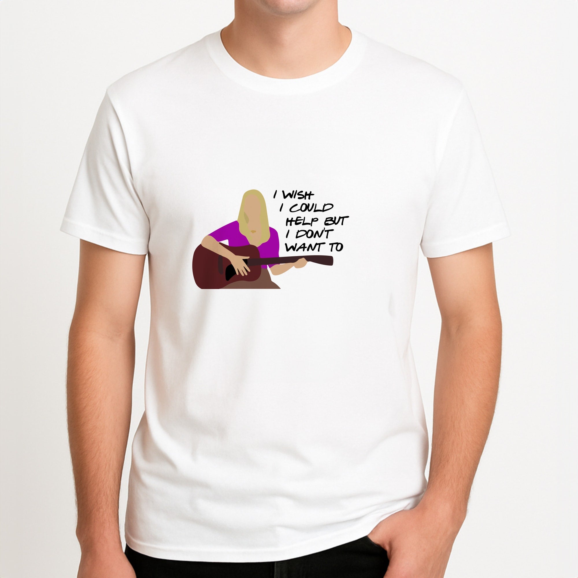 I Wish I Could Help But I Don't Want To Unisex T-Shirt, worn by a male model.