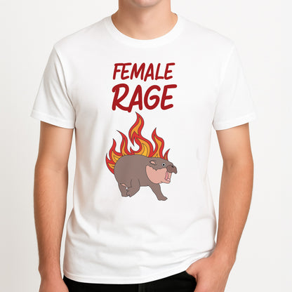 Female Rage Unisex T-Shirt, worn by a male model.