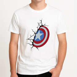 Shield Break Unisex T-Shirt, worn by a male model.