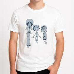 Cor Outline Unisex T-Shirt, worn by a male model.